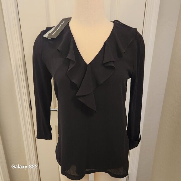 Karl Lagerfeld Tops - Karl Lagerfeld Black Ruffle Blouse. NWT. Size Small
